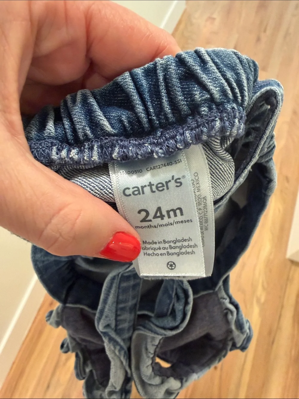 Carter's Denim Ruffle Strap Pinafore Dress - Blue 24M
